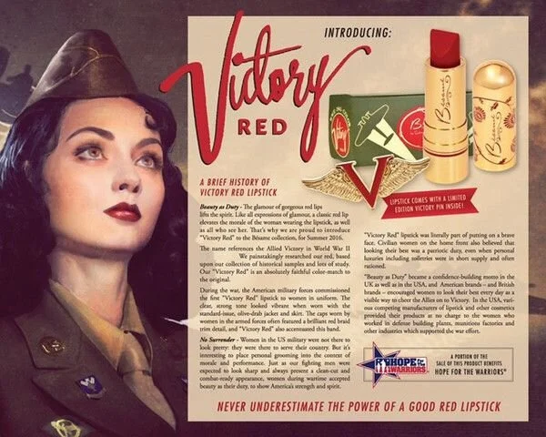 ilustração antiga de propaganda de batom vermelho victory red