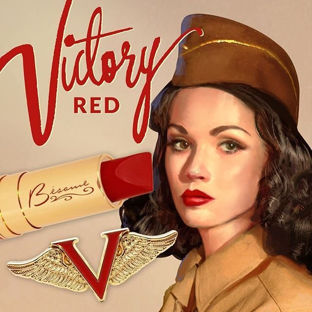 ilustração de propaganda antiga de batom victory red