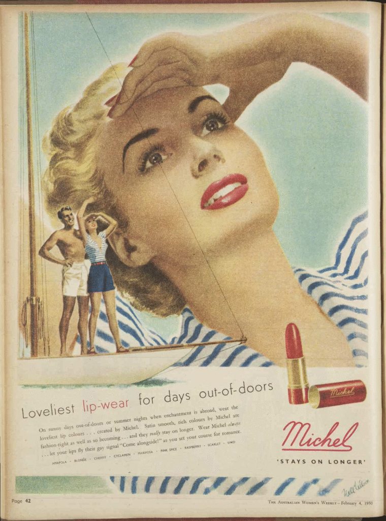 ilustração antiga de propaganda de batom